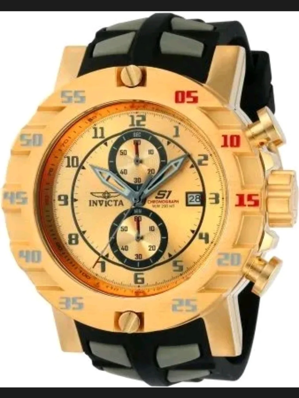 Invicta S1 Rally 52mm Men's Gold-Tone Chronograph Watch with Black Strap